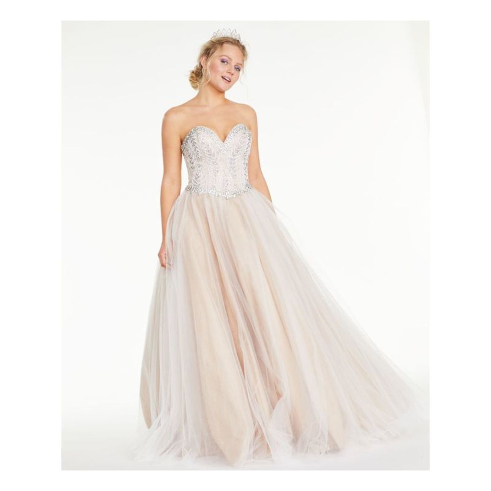 GLAMOUR BY TERANI COUTURE Womens Beige Up Corset Back Sleeveless Gown Dress 6